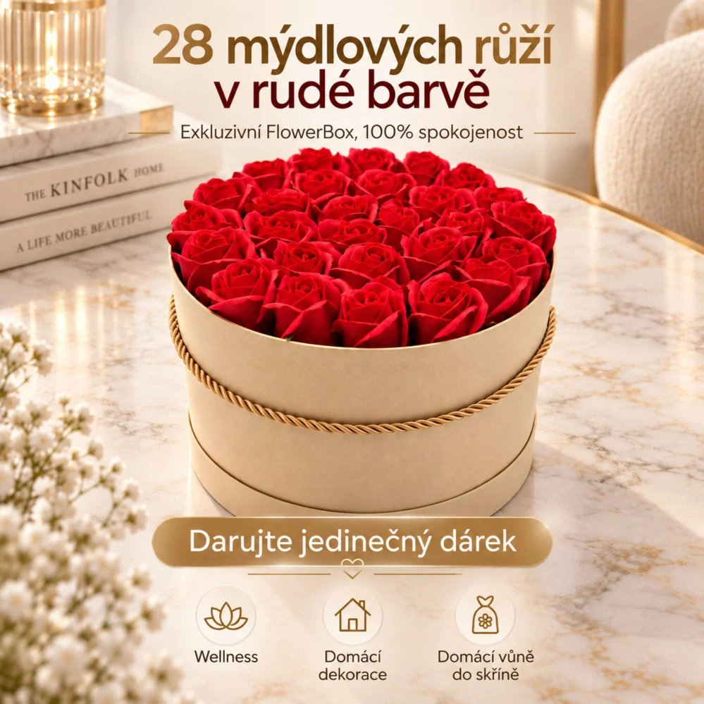Carmelia | 28 červených mýdlových růží v dárkovém boxu