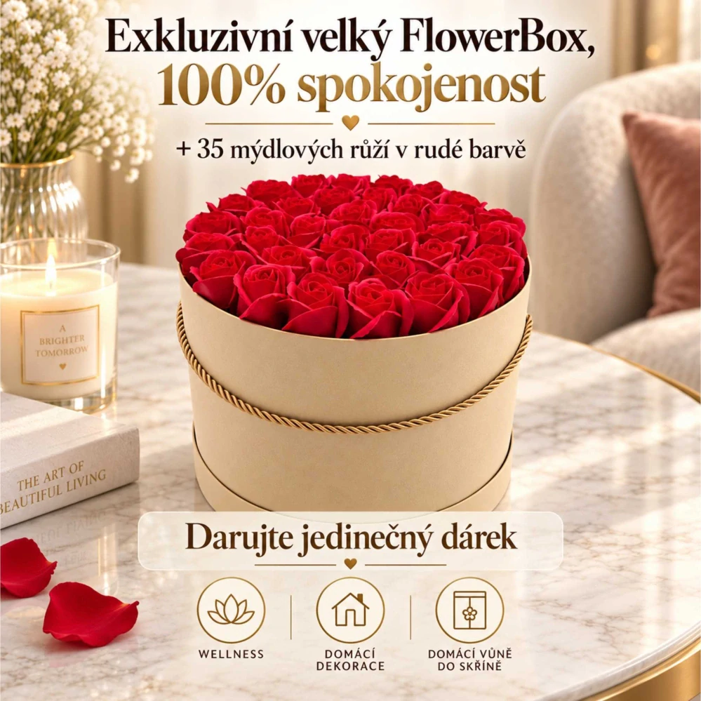 Carmelia XL | 35 červených mýdlových růží v dárkovém boxu