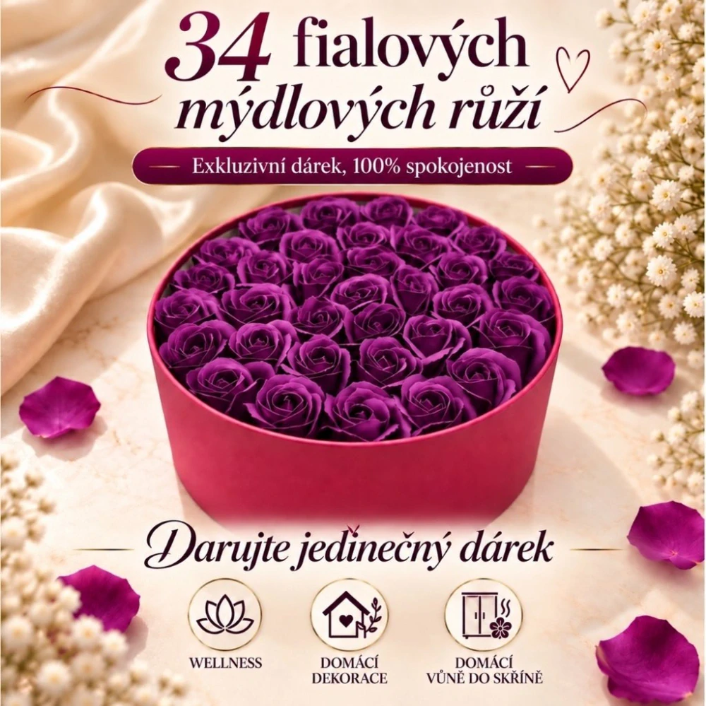 Flower Box Purpura | 34 fialových mýdlových růží