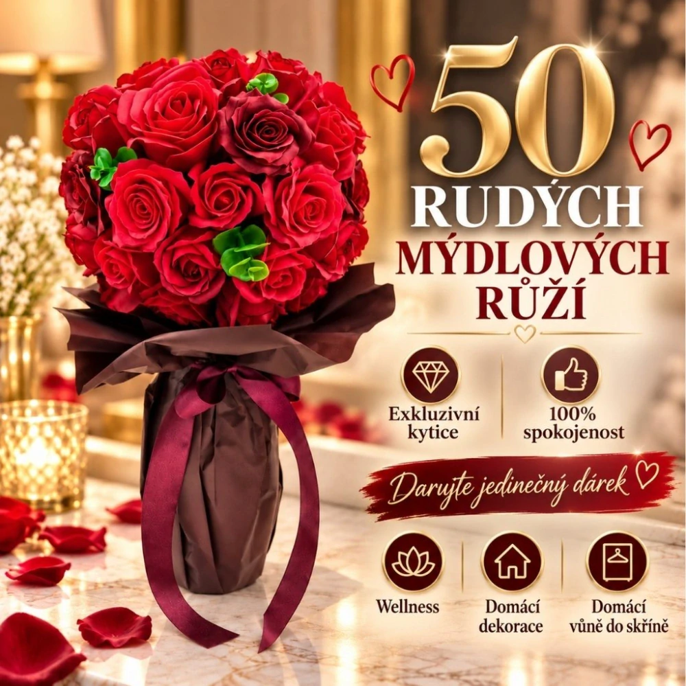Padesátka | Mýdlová kytice s 50x červenými růžemi
