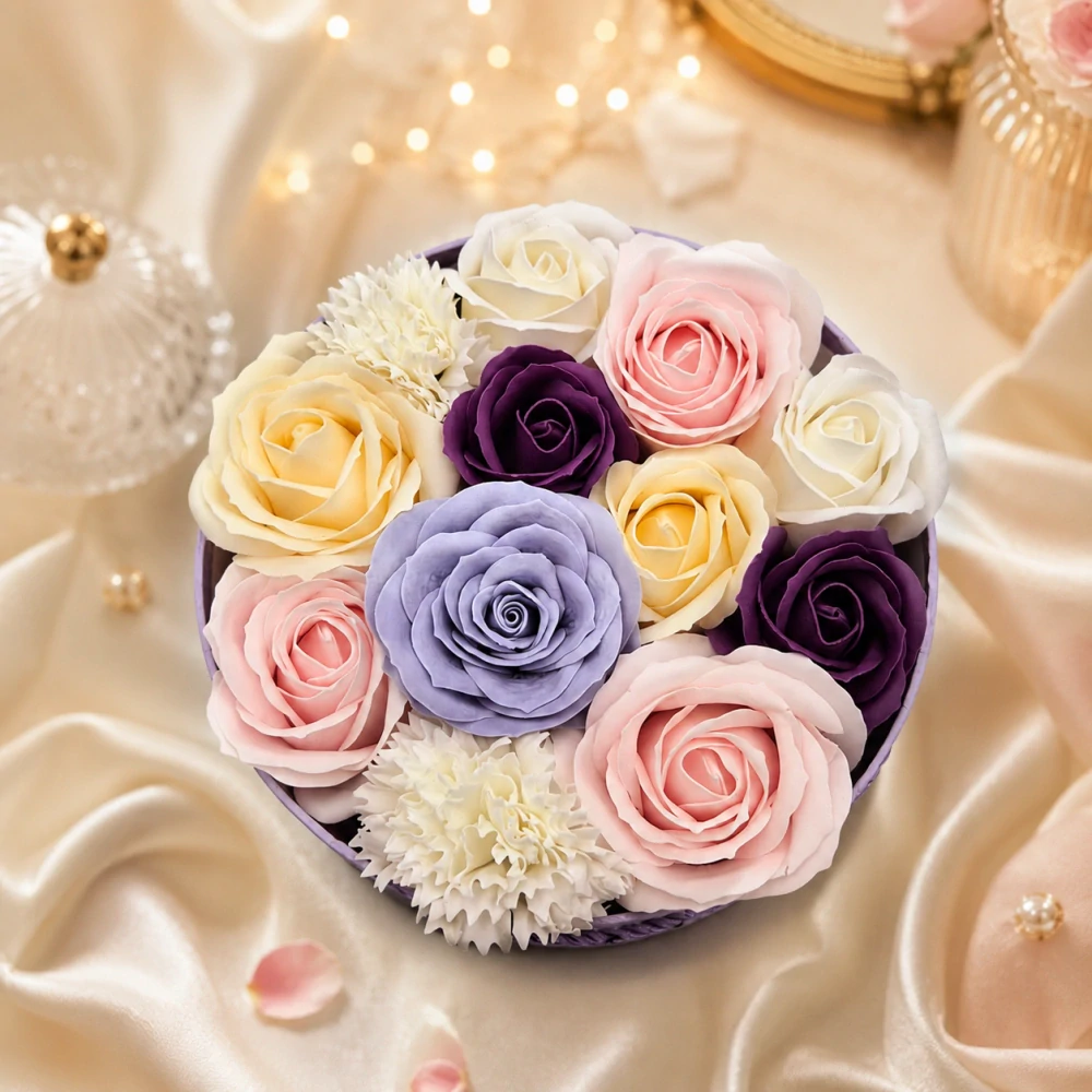 Luxusní velká Mýdlová Kytice Evelin | Fialový Flower Box 