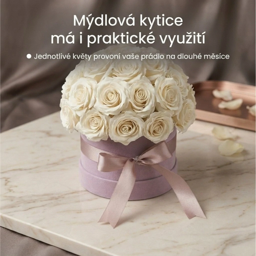 Mýdlová kytice Romance | 31 luxusních růží ve Flowerboxu