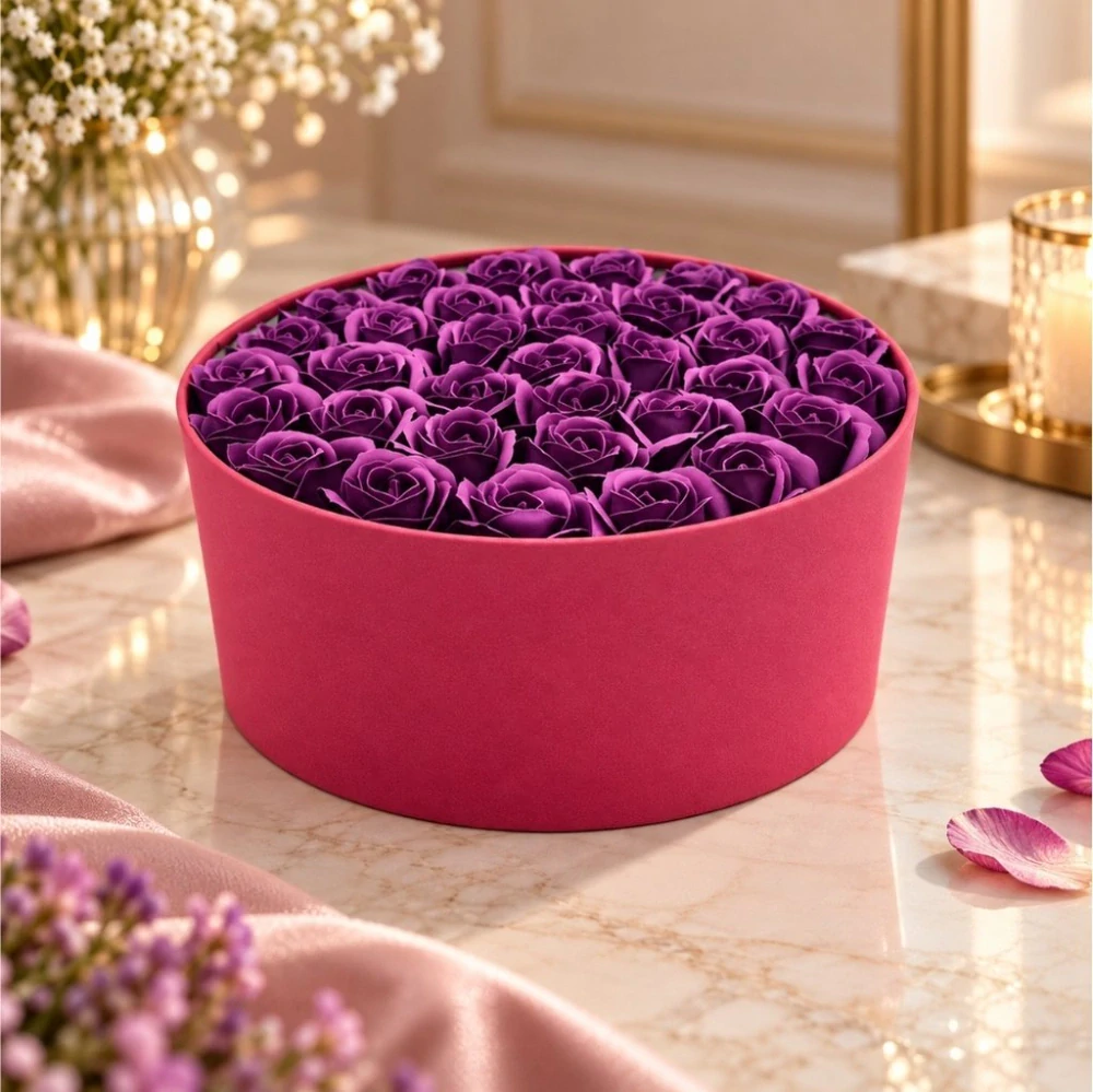Flower Box Purpura | 34 fialových mýdlových růží