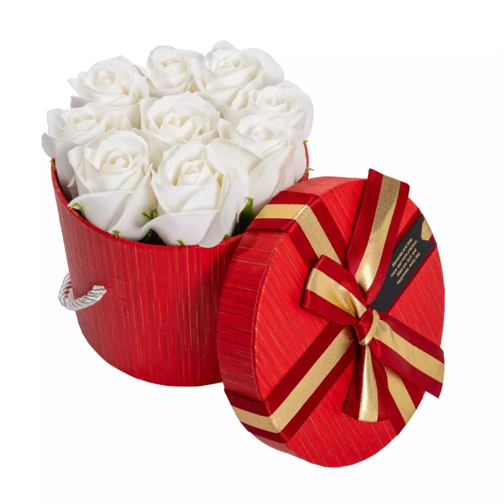 Ava - Červený Flower Box s Bílými růžemi