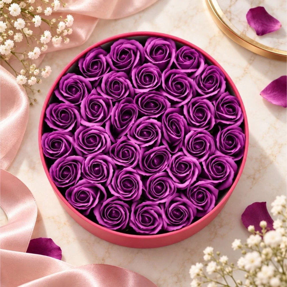 Flower Box Purpura | 34 fialových mýdlových růží