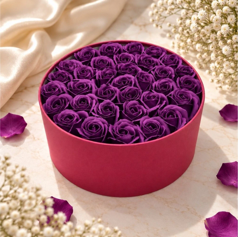 Flower Box Purpura | 34 fialových mýdlových růží
