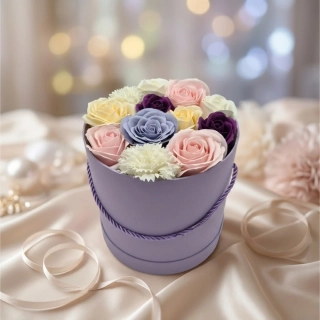 Luxusní velká Mýdlová Kytice Evelin | Fialový Flower Box 